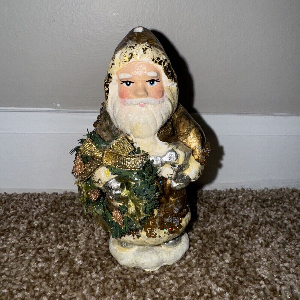 VTG Belsnickle Santa Claus Holding Tree Figurine 5” Christmas Ornament Wreath